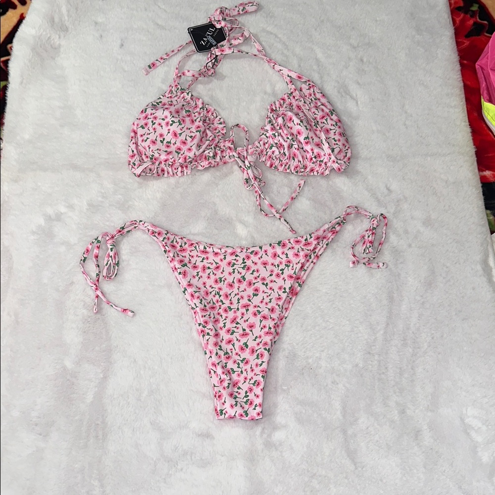 Zaful Pink and Green Floral Bikini